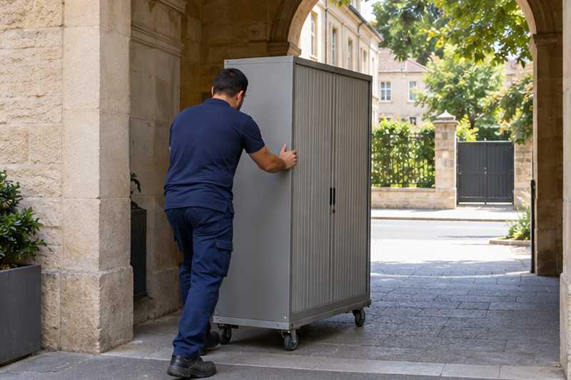 Armoire à rideaux roulée sous une voûte