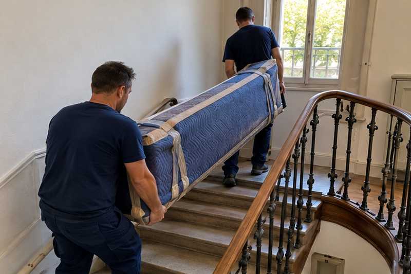 Longerons de lit en noyer dans l'escalier