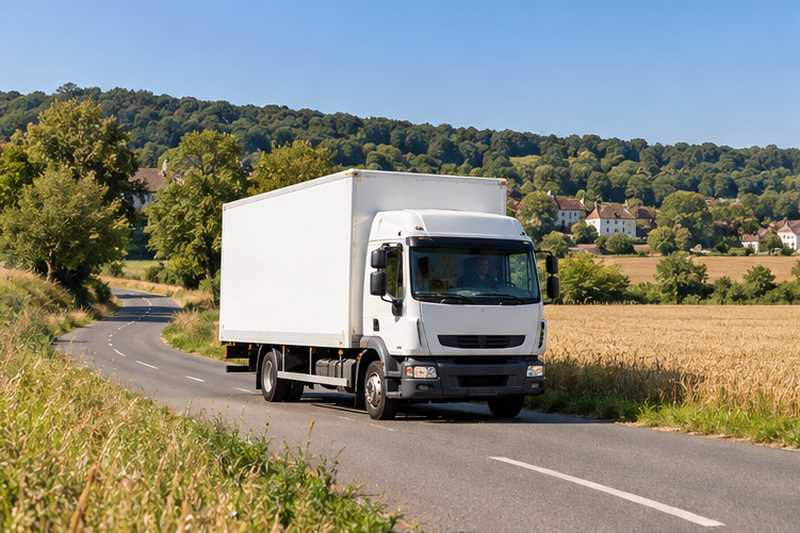 Camion de déménagement sur une route de campagne