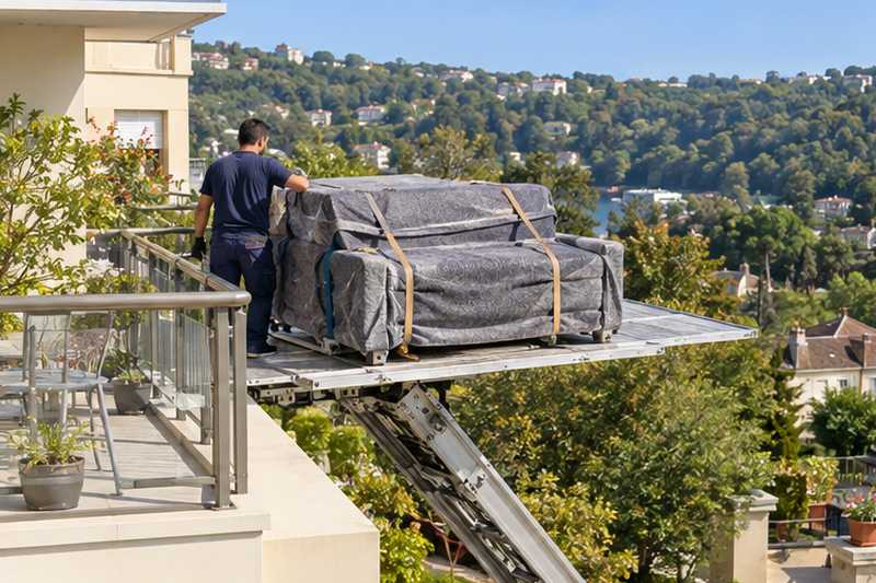 Canapé convertible gris sorti par la terrasse