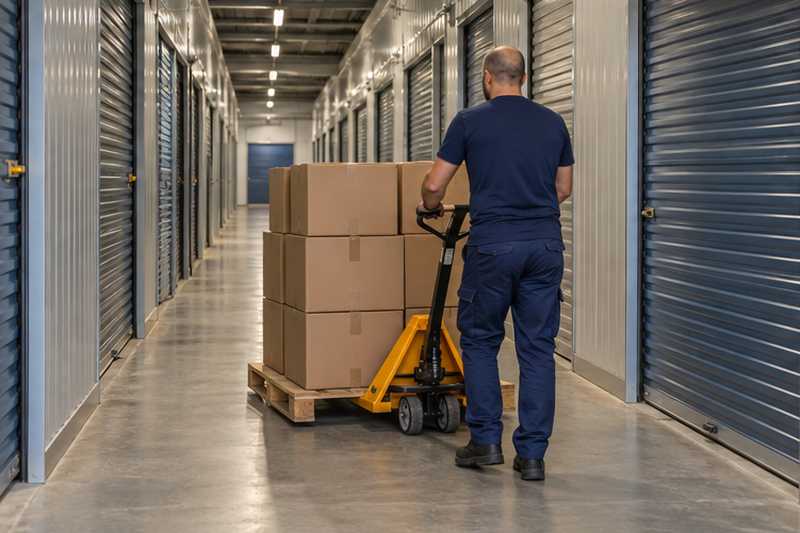 Cartons sur palette dans une allée d'entrepôt
