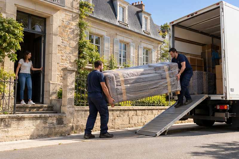 Déchargement devant une maison de ville