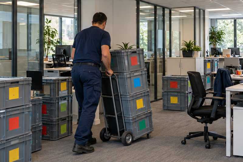 Caisses étiquetées dans des bureaux de recherche