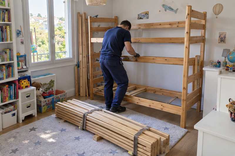 Lit superposé démonté dans une chambre d'enfants