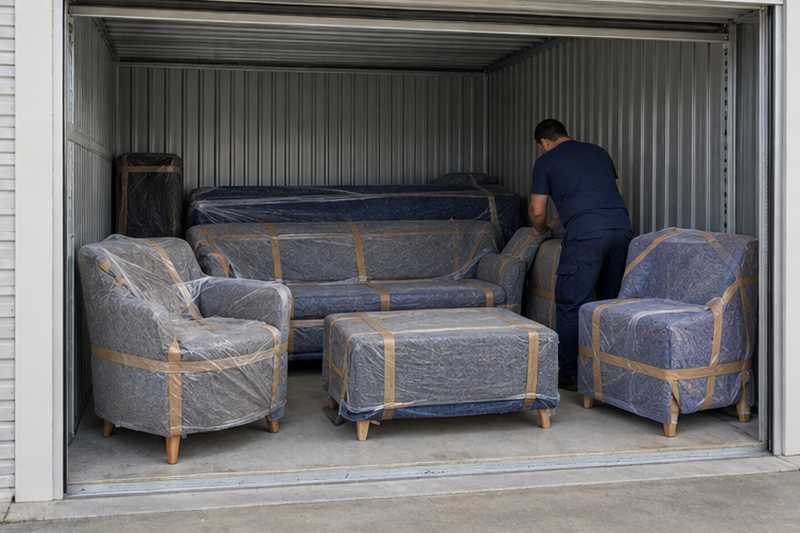 Mobilier de salon rangé dans un box
