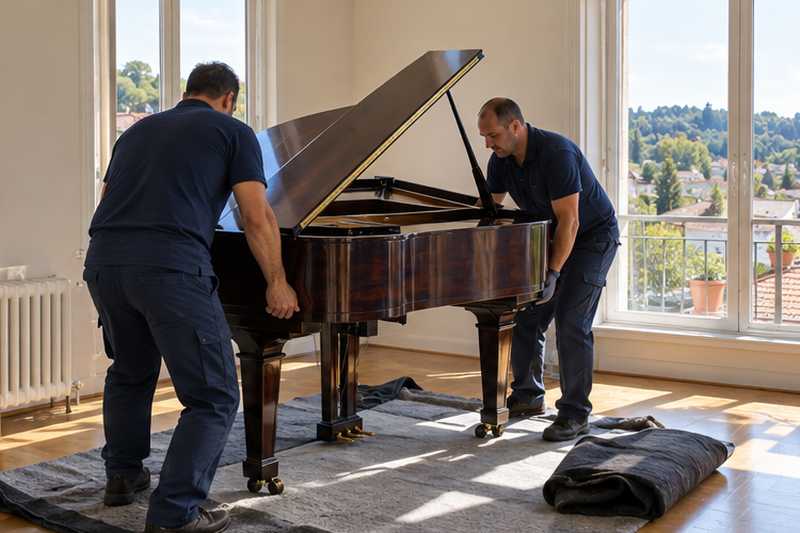Piano à queue réinstallé près d'une fenêtre