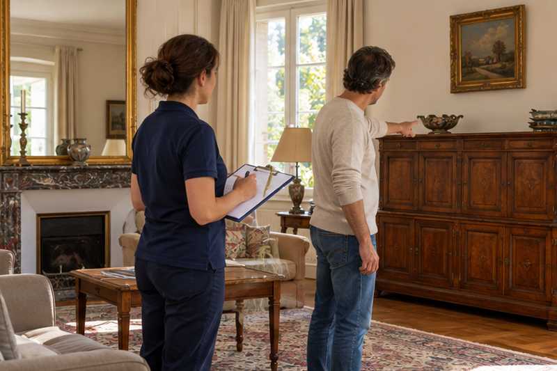 Relevé du mobilier dans le salon d'une villa