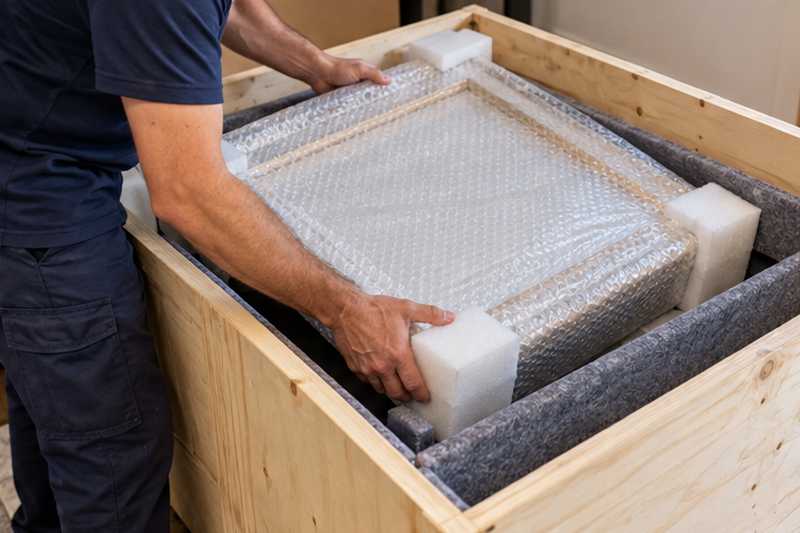 Tableau calé dans une caisse en bois